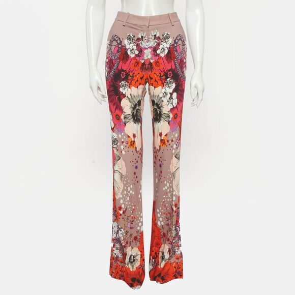 Roberto Cavalli Pink Floral Print Crepe Trousers M - Picture 2 of 7